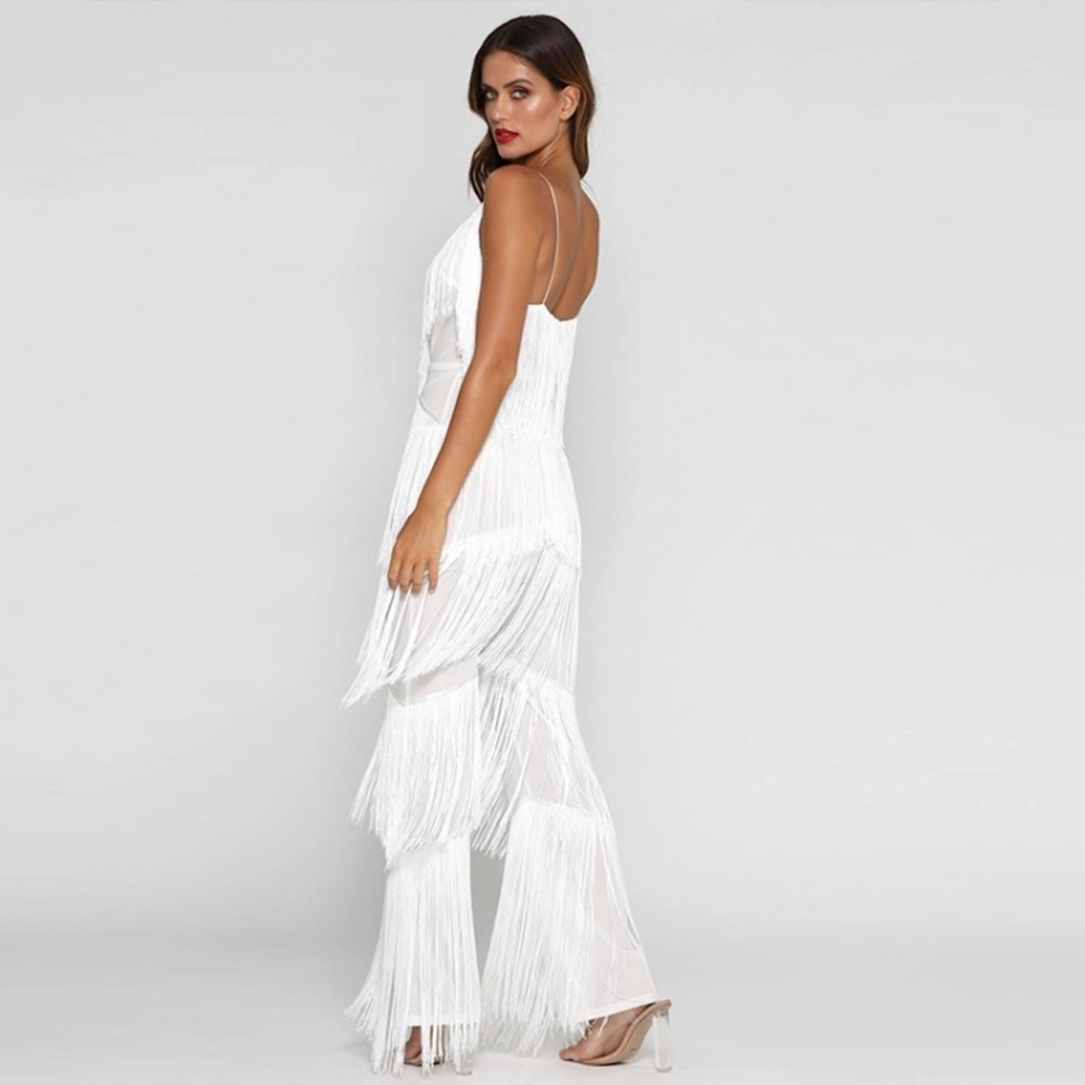 🎉Host Pick🎉 NEW! White Fringe Jumpsuit - Picture 2 of 8